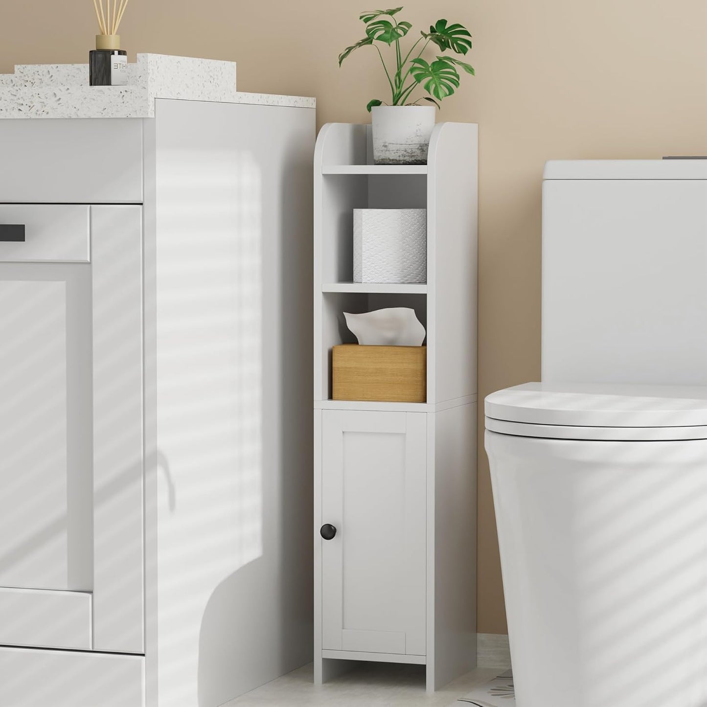 Homhedy Small Bathroom Storage Corner Floor Cabinet for Space
