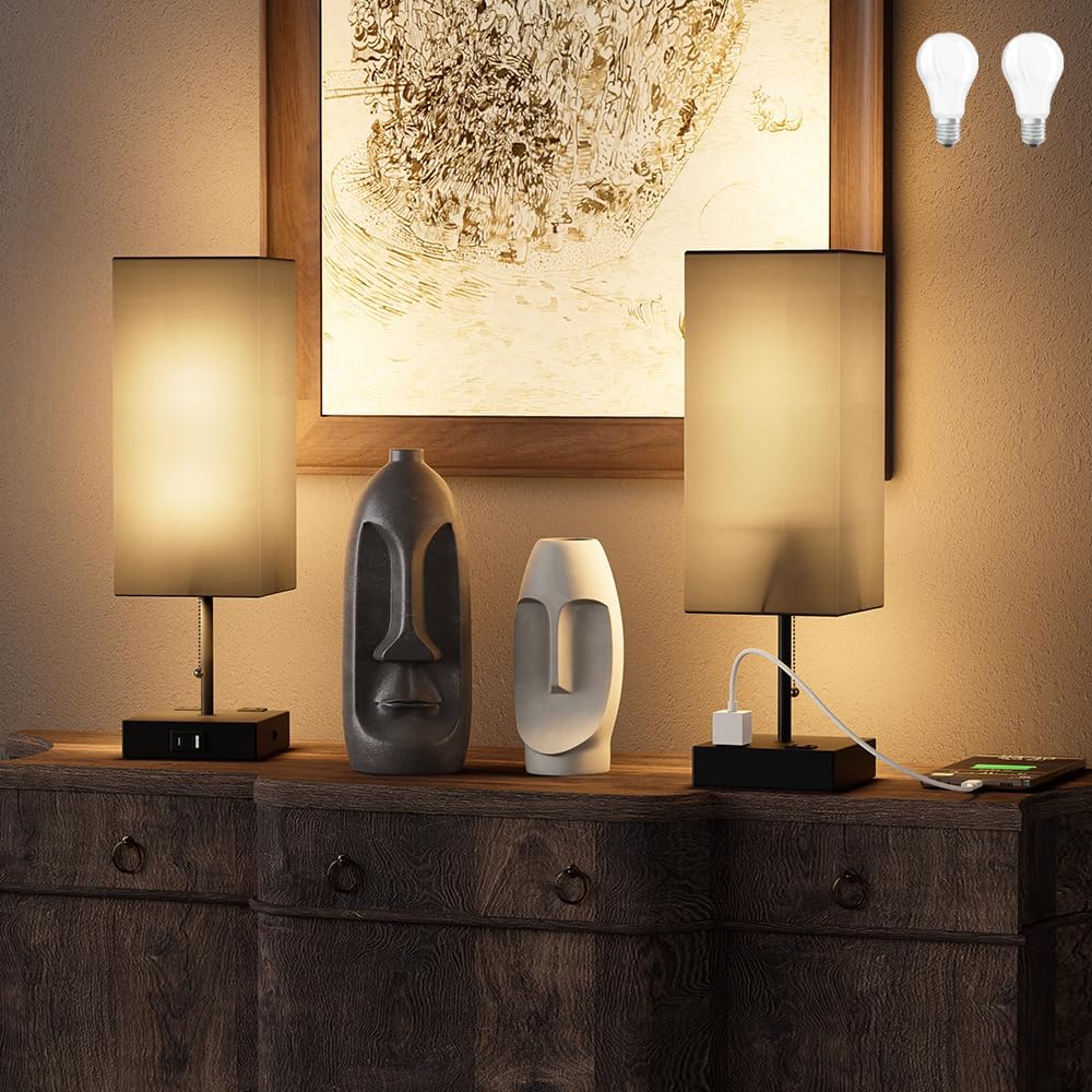 Table Lamp for Bedroom with USB Charging Ports and Adjustable Light