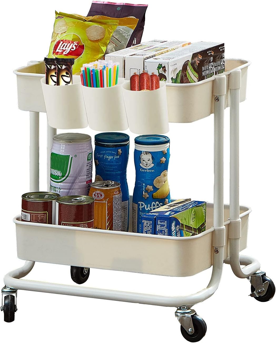 2-Tier Utility Rolling Cart for Home Office Kitchen Organization
