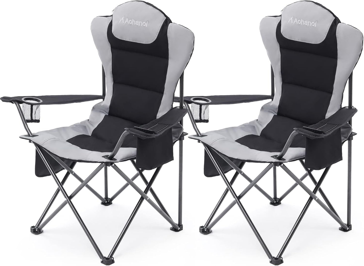 2 Pack Camp Chairs for Heavy People with Cooler Bag & Cup Holder