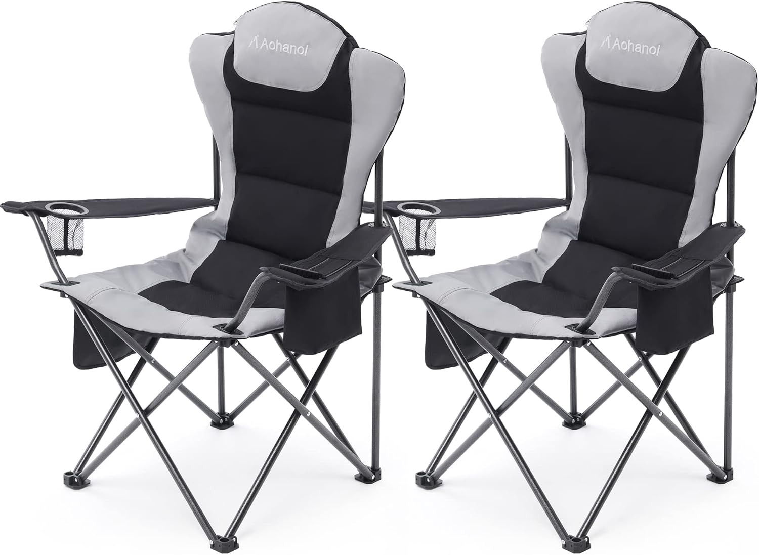2 Pack Camp Chairs for Heavy People with Cooler Bag & Cup Holder