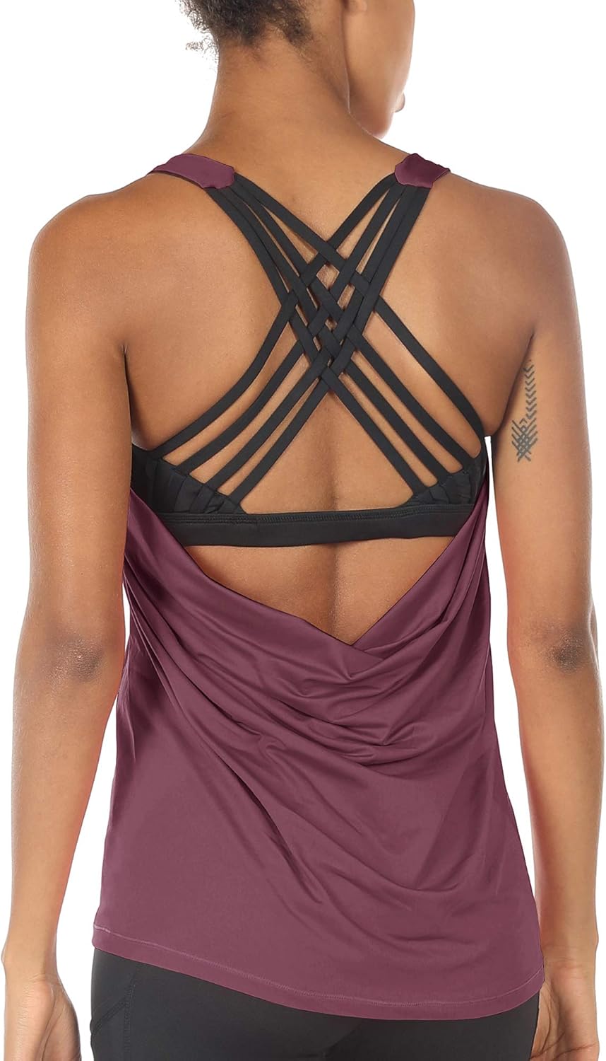 icyzone Women's Open Back Workout Tank Tops with Built-in Bra