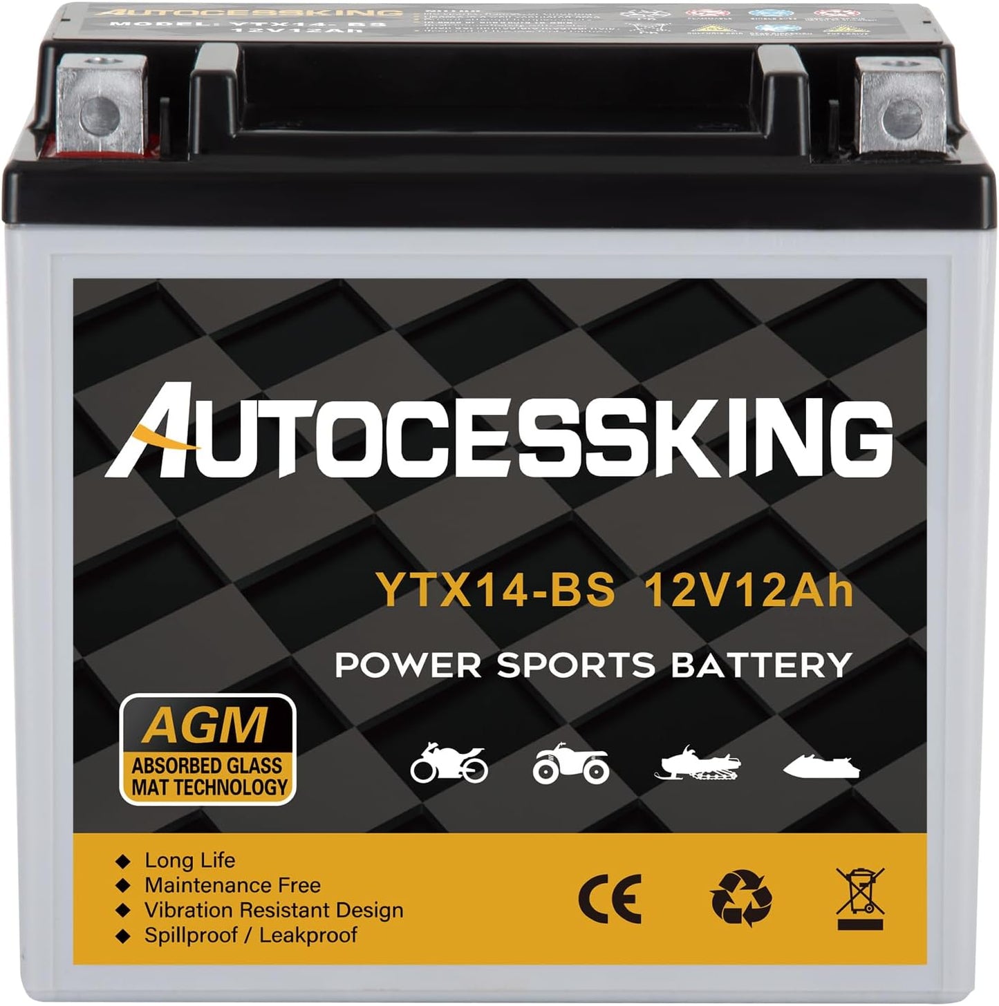 YTX14-BS Motorcycle Battery - Reliable 12V 12Ah SLA Power