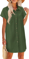 Zeagoo Women's Summer Cotton Button Down Mini Dress - Casual Flowy V 2