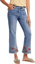 Flamingals Cropped Jeans for Women with Raw Hem and Embroidery