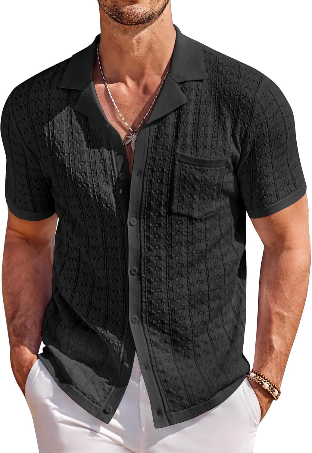 COOFANDY Men's Knit Button Down Shirt for Summer Casual Style