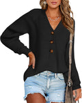 Women V Neck Button Down Sweater - Soft Ribbed Knit Casual Fit Women's