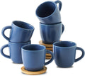 Hasense Porcelain Cappuccino Cups and Saucers Set of 6 - Matte Blue