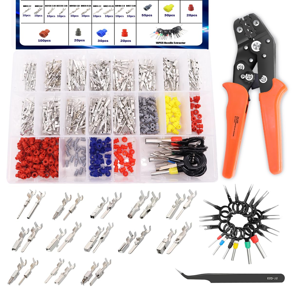 535PCS 26Type Pin Connectors Kit with Crimping Pliers for Cars
