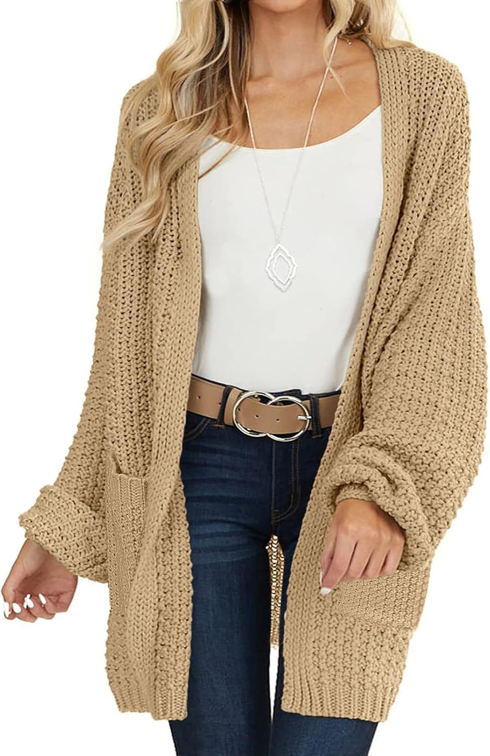 MEROKEETY Women's Fall Open Front Chunky Knit Cardigan Sweater