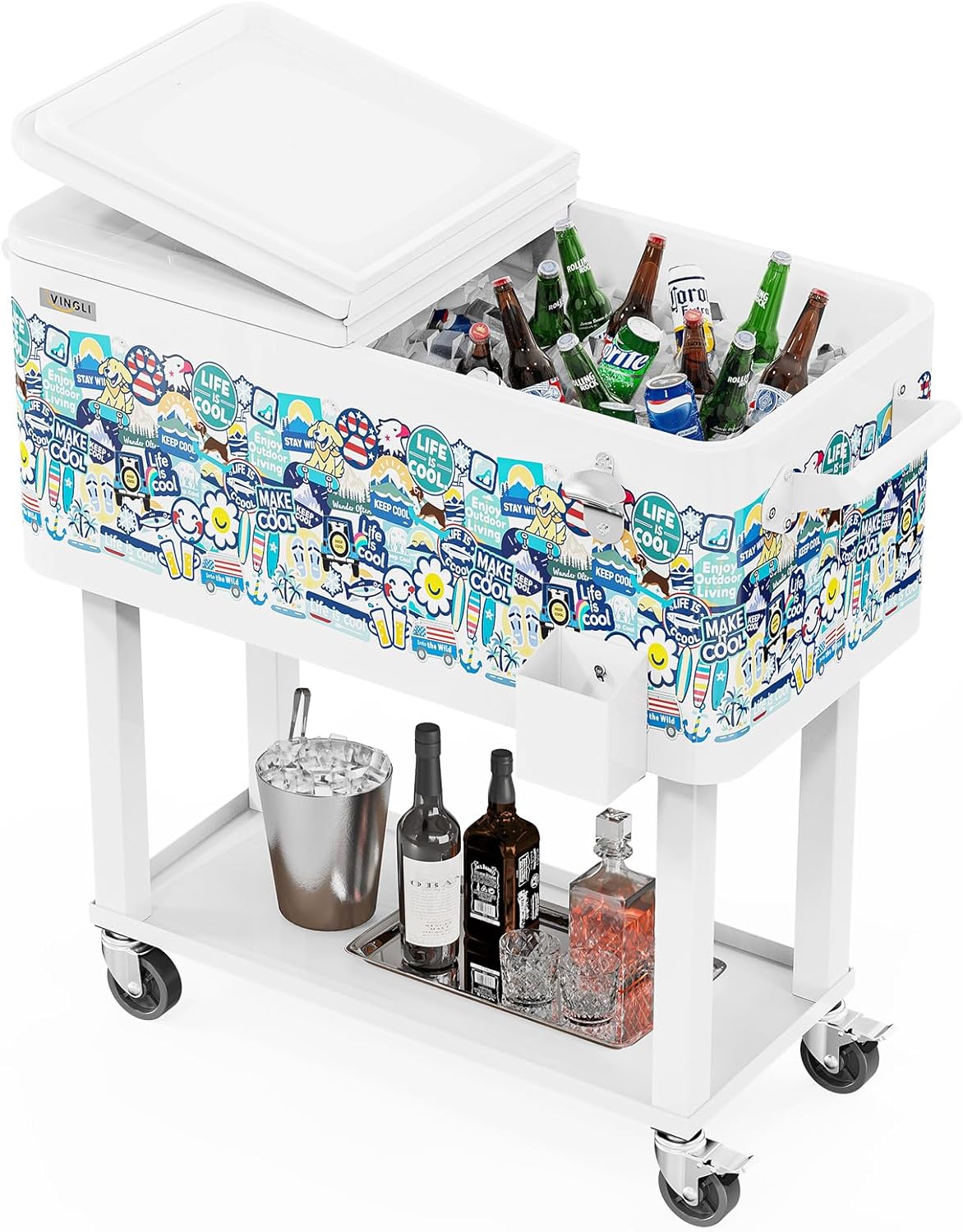 VINGLI 80 Quart Rolling Ice Chest for Outdoor Parties and Events