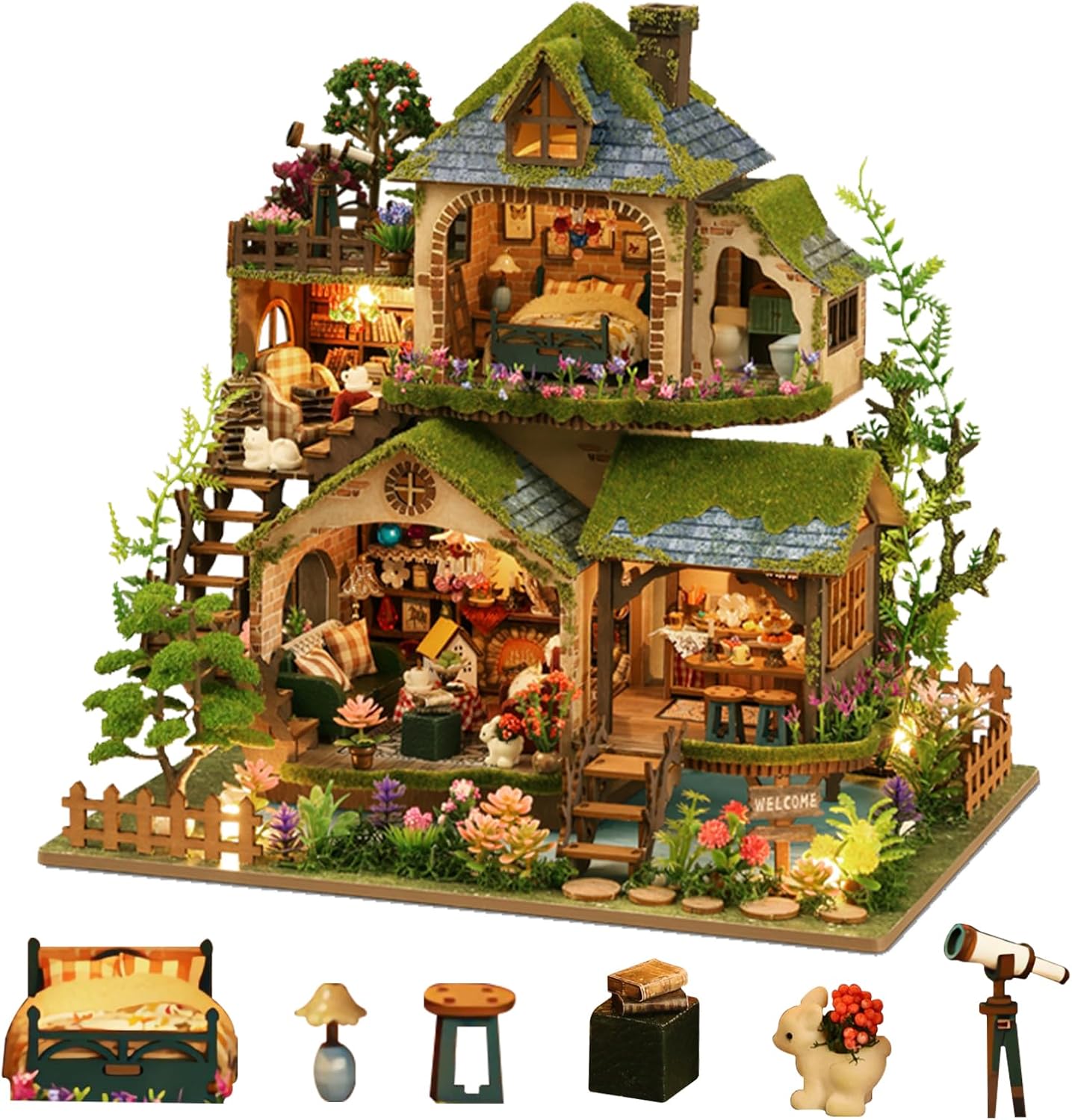 DIY Miniature House Kit with LED for Forest Adventure Lovers