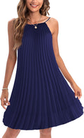Ellames Women's 2025 Summer Spaghetti Strap Pleated Swing Dress fabric