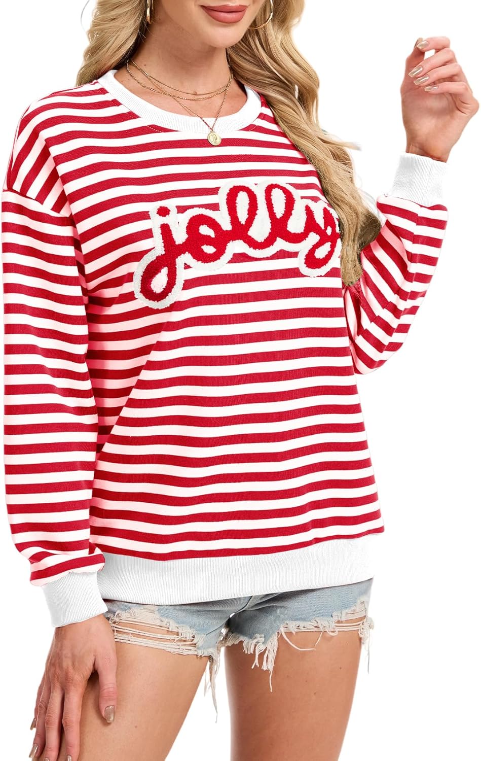 Merry Jolly Oversized Crewneck Sweatshirt for Women - Xmas Style