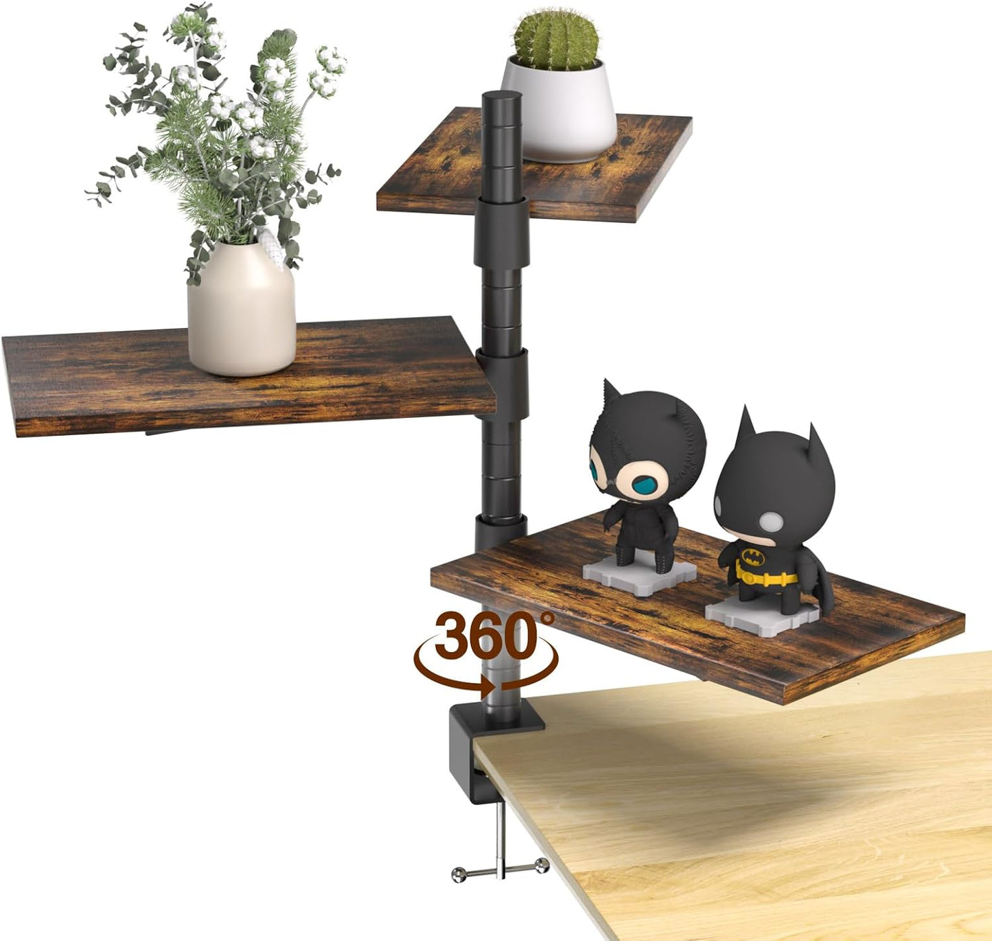 360 Rotatable Clamp On Desk Shelf - Rustic Brown - PawsWhirl
