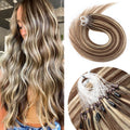 Senmy Micro Bead Hair Extensions Human Hair 20in Brown Mix Blonde