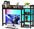 Desk Hutch 4 Tier Desktop Shelf with RGB Light Strip - Space-Saving