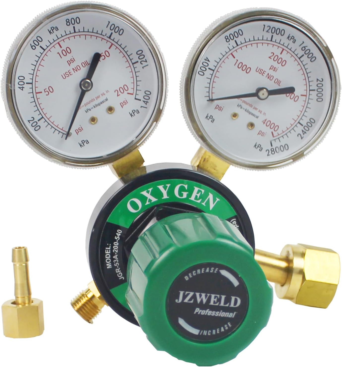 CGA540 Oxygen Regulator for Welding with Dual Dials and Brass Design