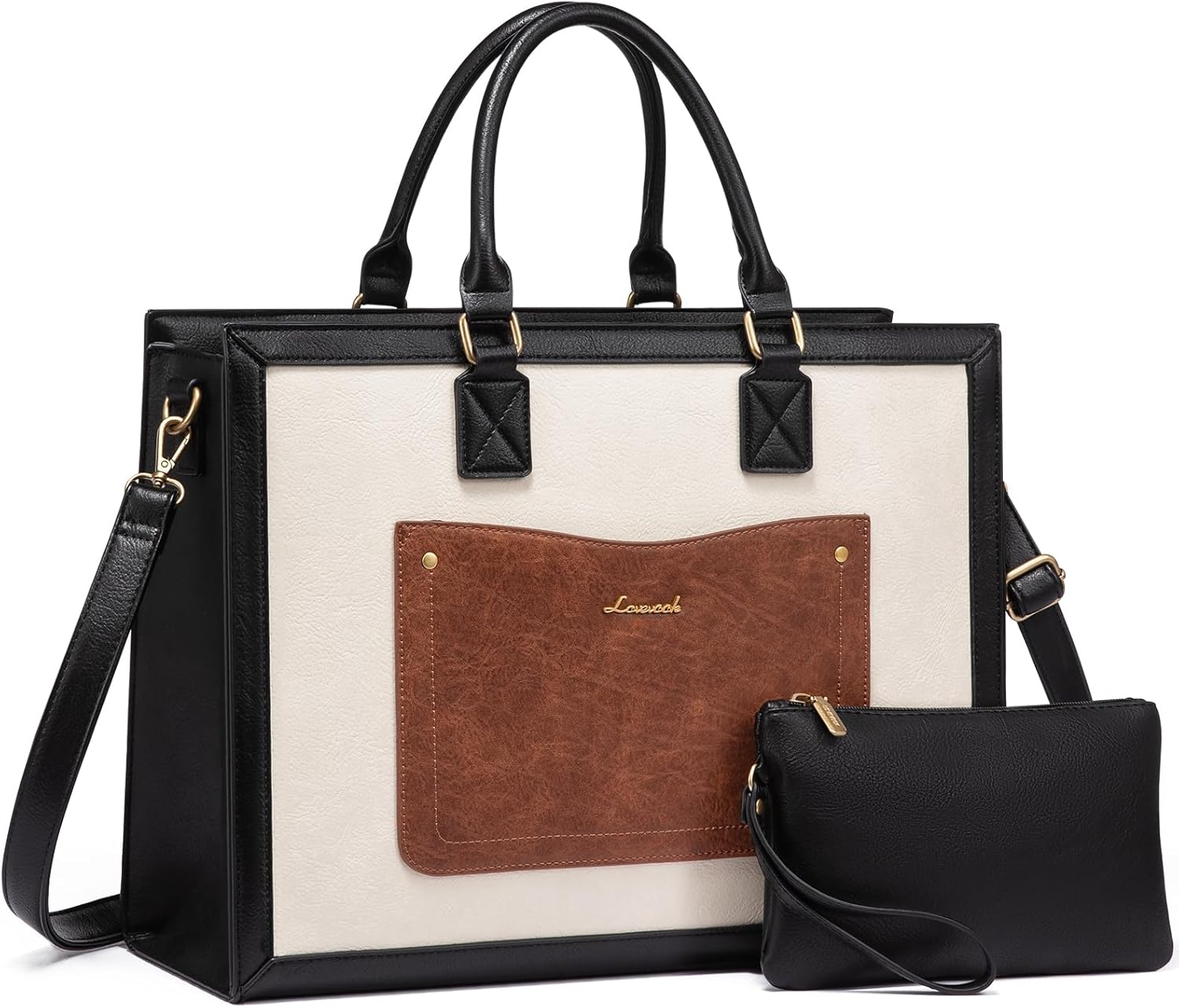 LOVEVOOK Laptop Tote Bag for Women, Vintage Leather Work Bag