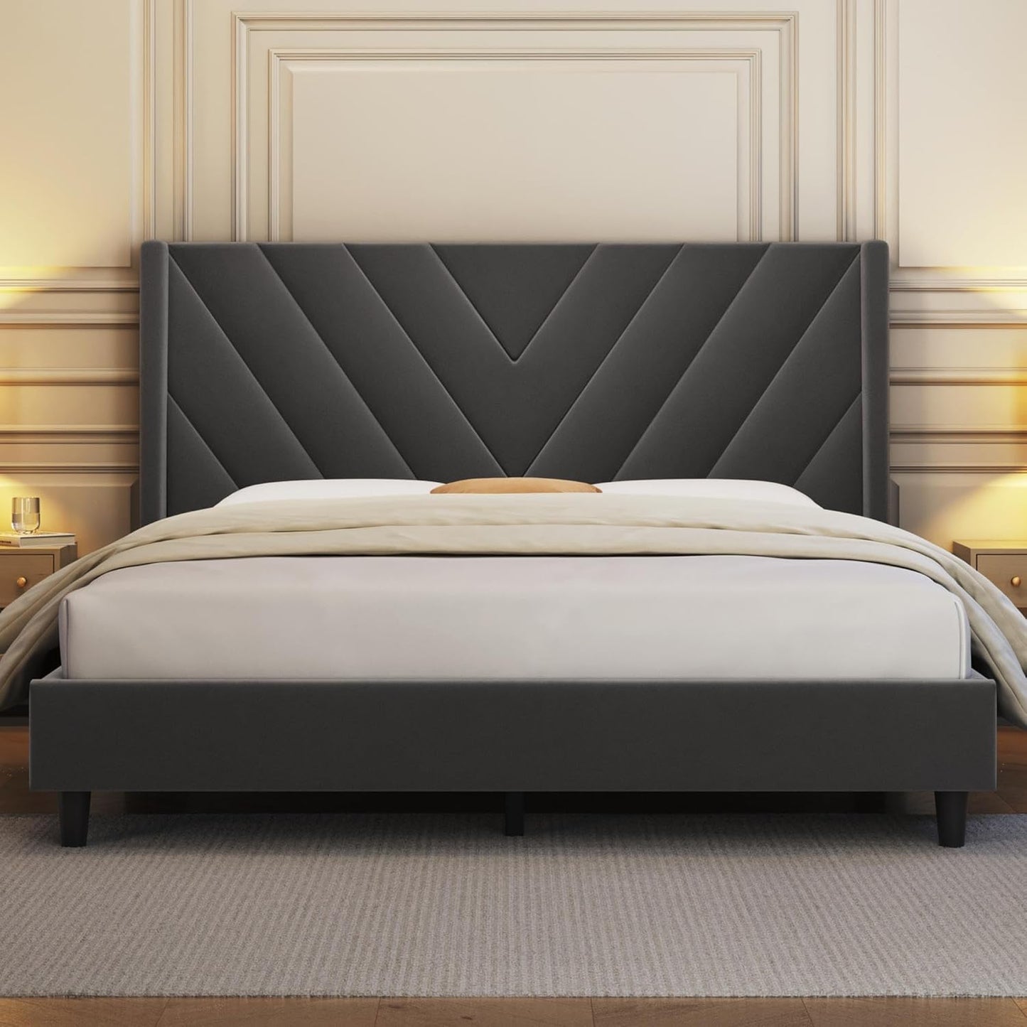 Yaheetech Full Bed Frame with Wing Side Tufted Headboard