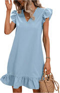 Summer Dresses for Women V Neck Cap Sleeve Ruffle Hem - Flattering Fit