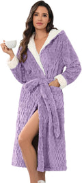 Ekouaer Womens Plush Robes Long Soft Jacquard Fluffy Bathrobe