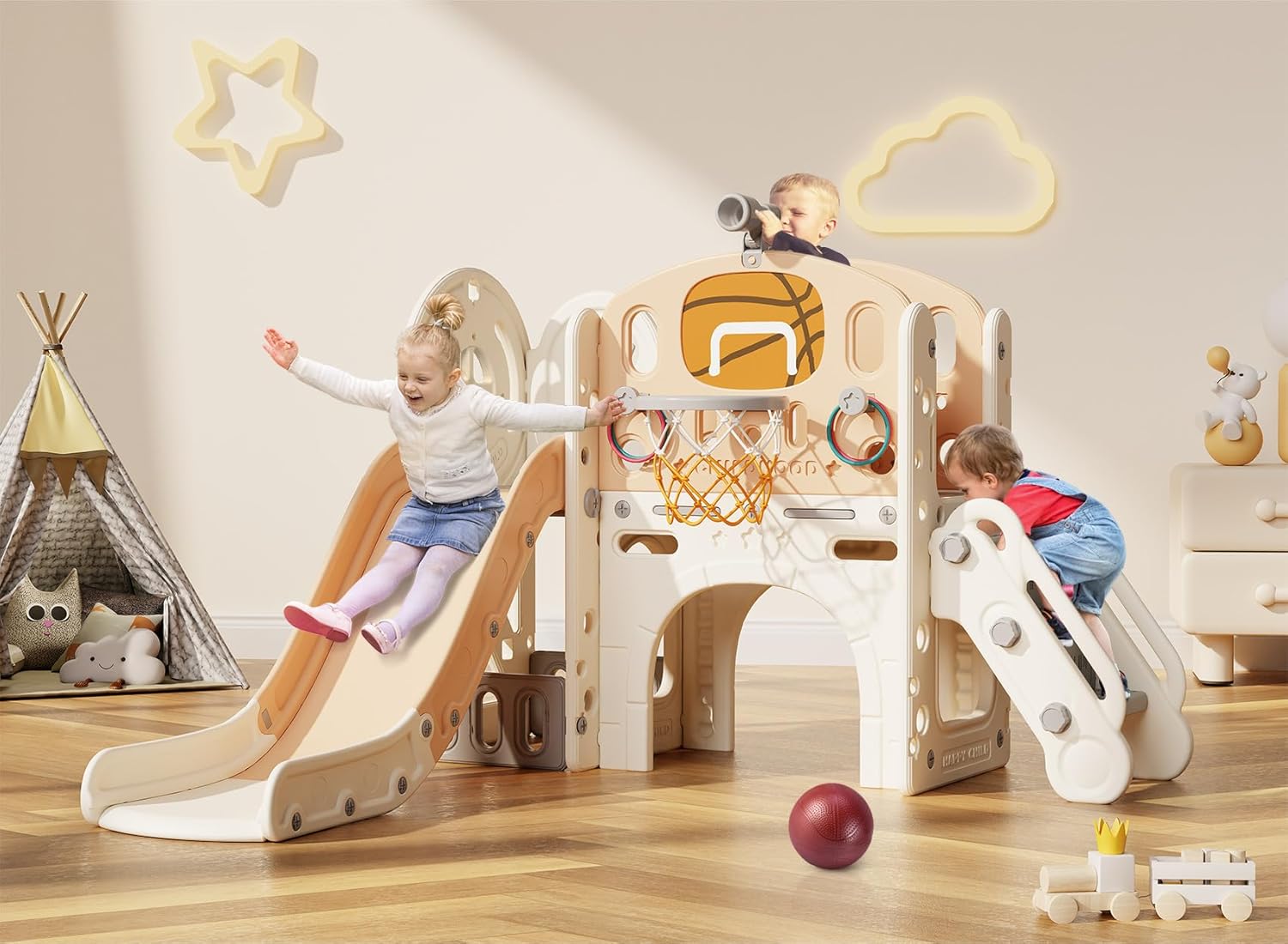 9 in 1 Toddler Slide for Ages 1-3 with Ring Toss and Basketball