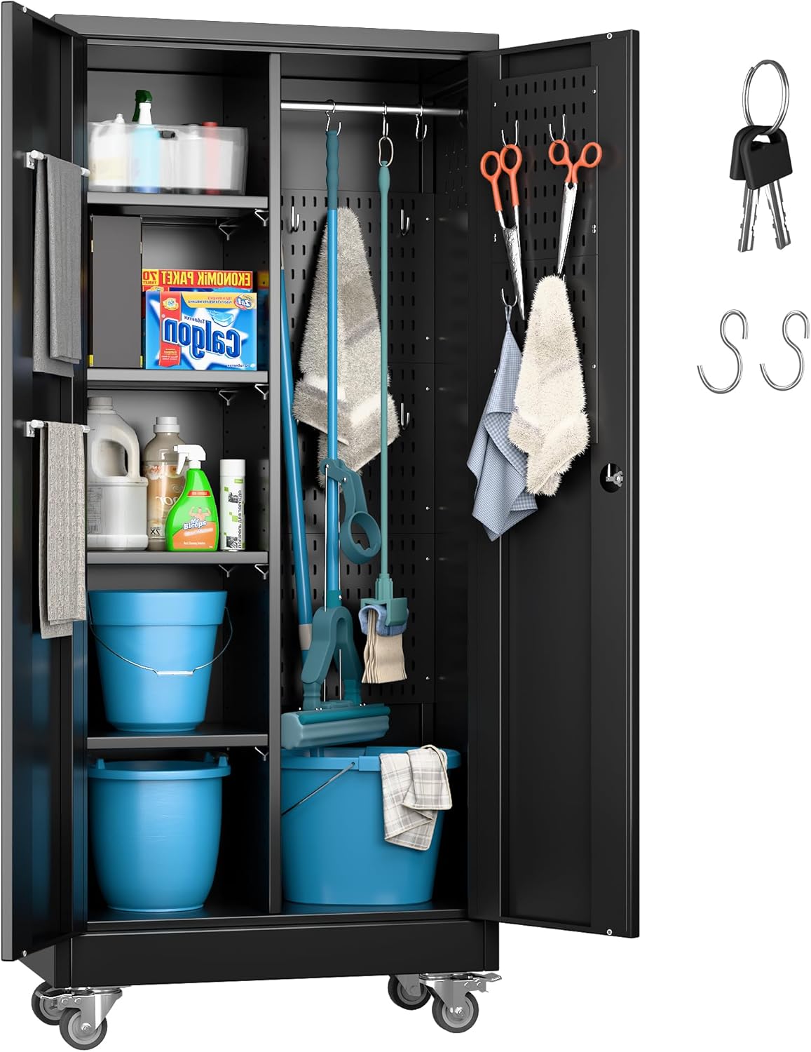Heavy Duty Garage Storage Cabinet with Wheels and Locking Doors