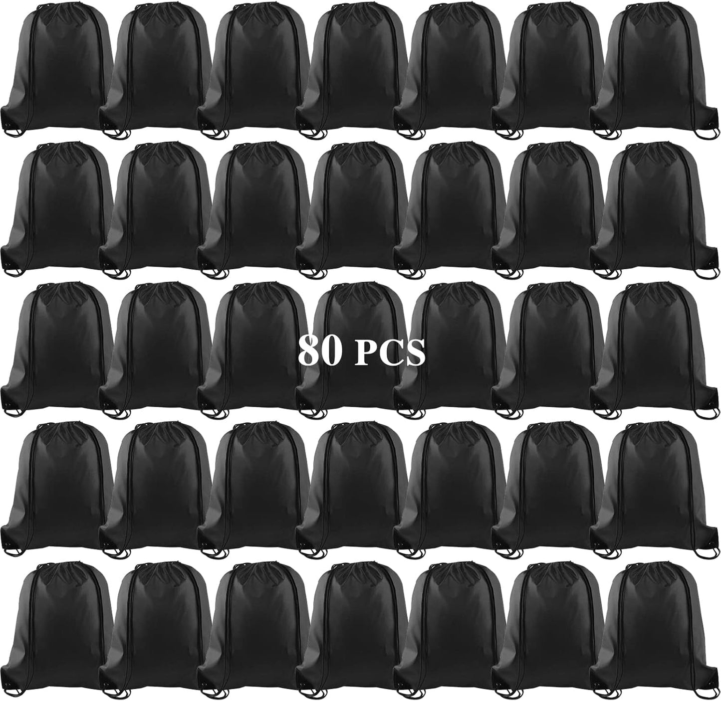 KUUQA 80Pcs Black Drawstring Backpack Bags for Sports & Travel