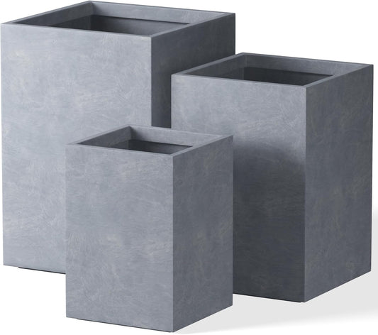 Kante 18.5in Tall Rectangular Concrete Planters Set of 3