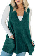Sleeveless Sweater Vest V Neck A Line Tunic with Pockets - Flattering