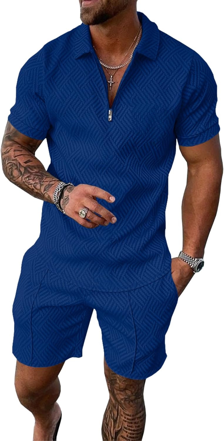 UOUA Mens Summer Track Suits 2 Piece Shorts Sets for Comfort