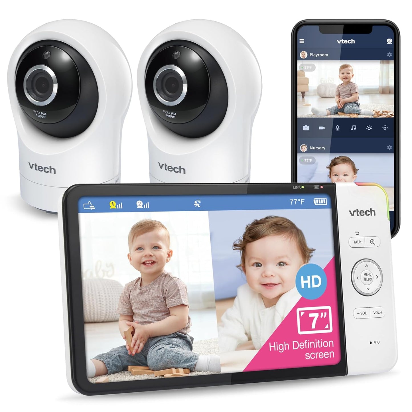 VTech RM7764-2HD Smart WiFi Baby Monitor with 360 Pan&Tilt