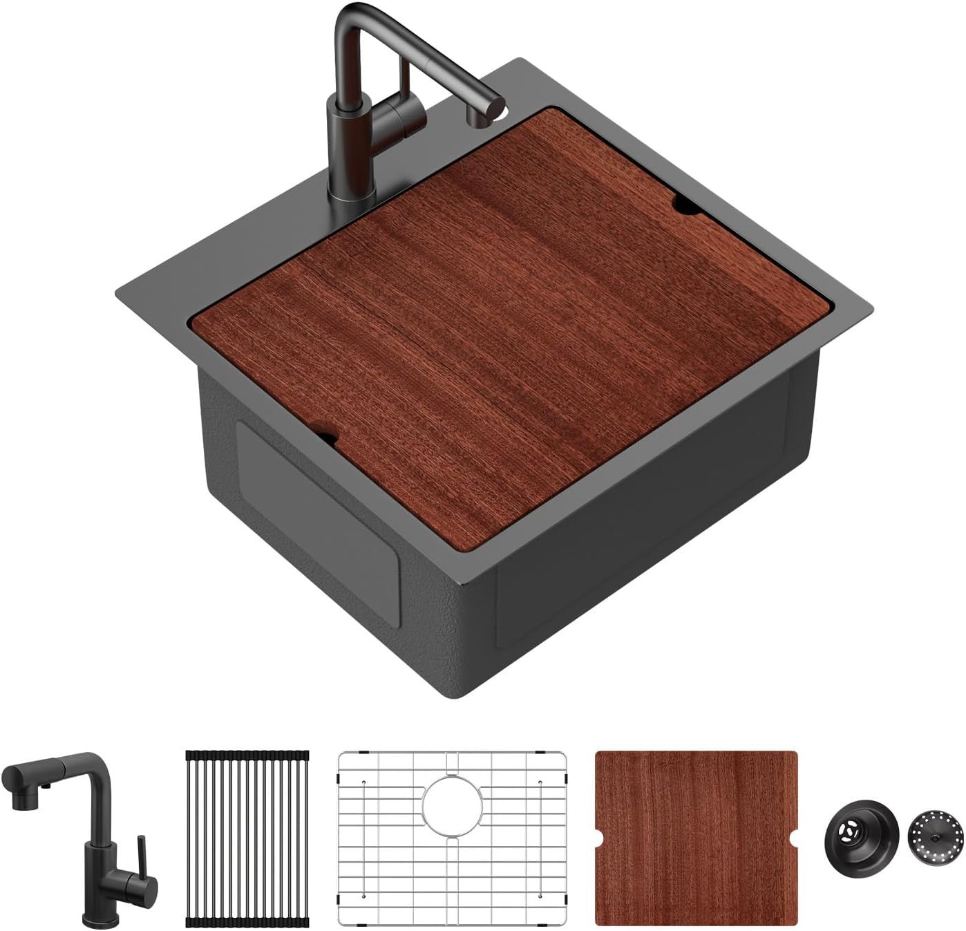 Sarlai 21 Inch Black Drop Bar Sink with Pull-out Faucet for RV