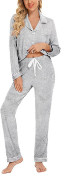 Leikar Women's Button Up Pajama Set Long Sleeve Soft Viscose