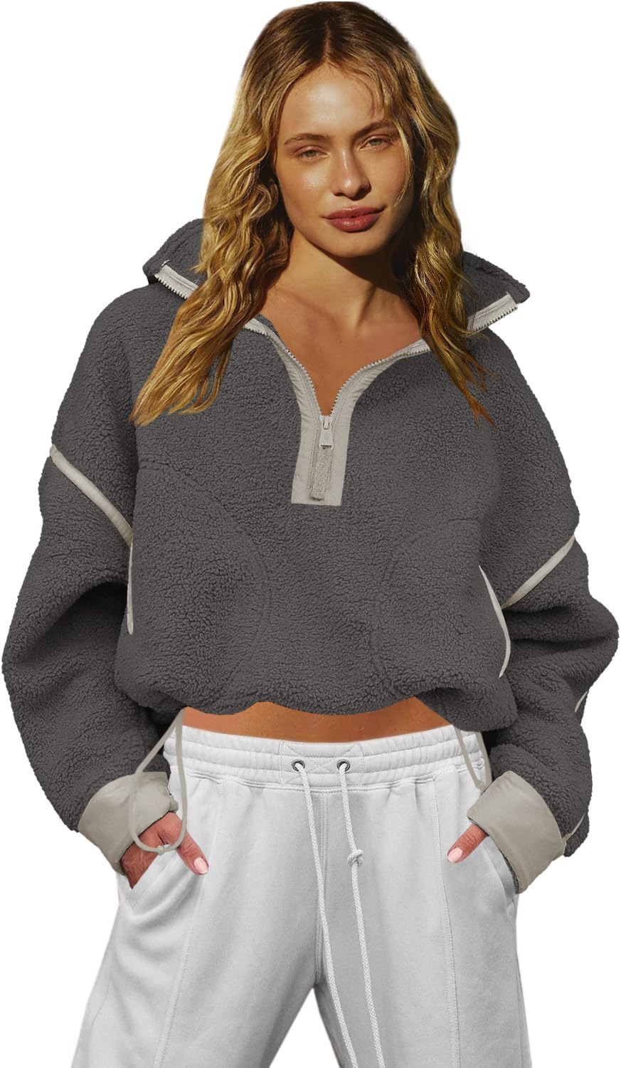 LAMISSCHE Half Zip Sweatshirt Women Oversized Sherpa Jacket
