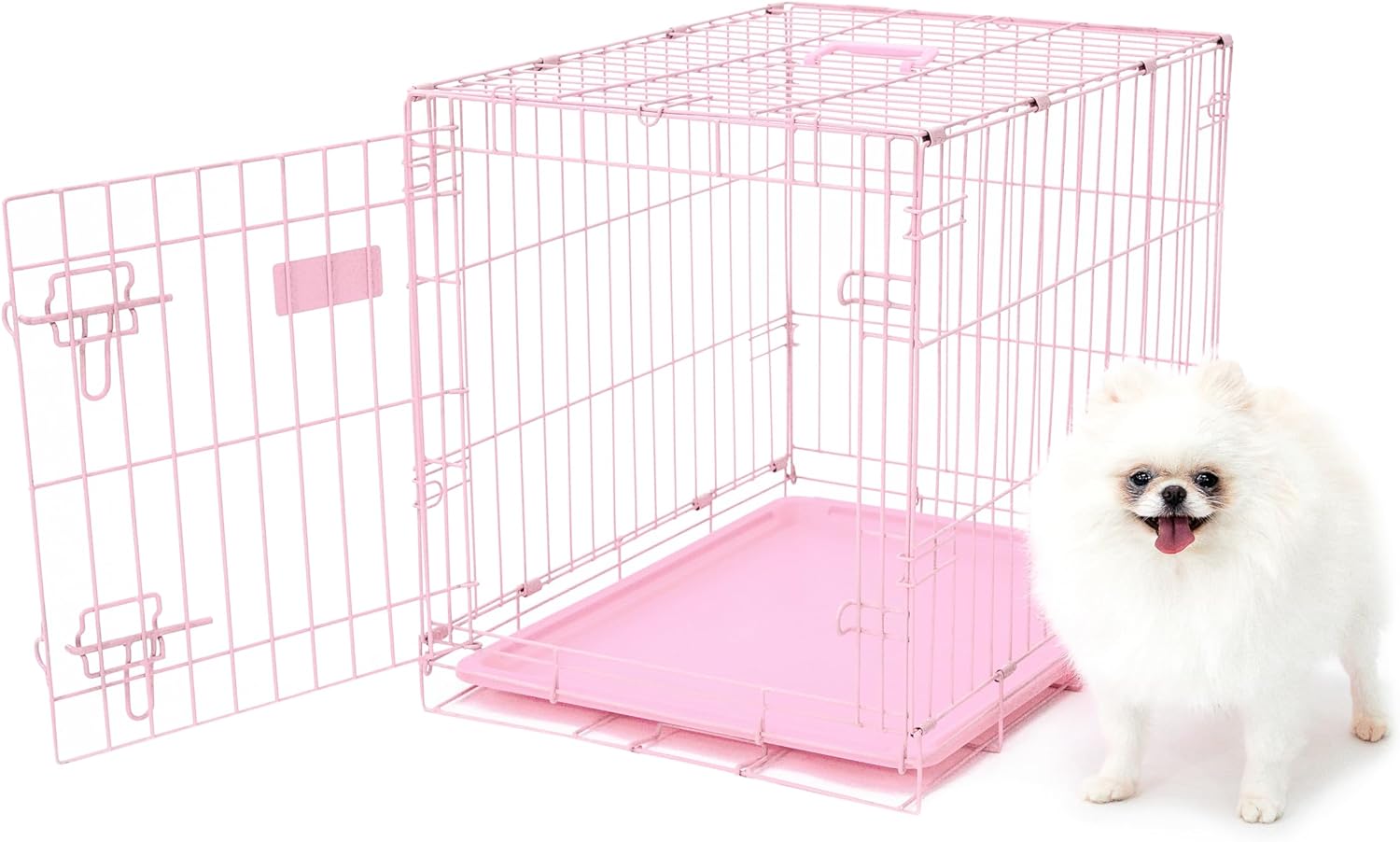 Carlson Pink Secure and Compact Single Door Metal Dog Crate