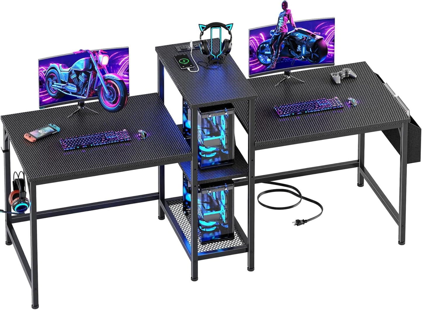 Furologee Double Desk with Power Outlets for Home Office Use