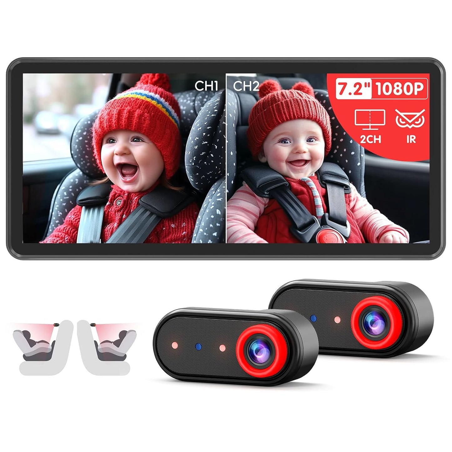 BM5PRO Double Car Camera for 2 Kids with 7.2in HD Display