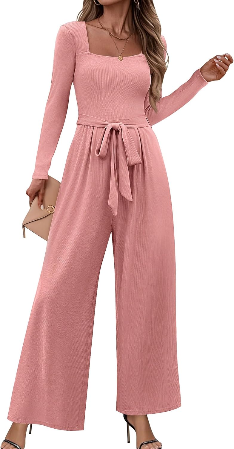Stylish Jumpsuits For Women Dressy Long Sleeve Square Neck