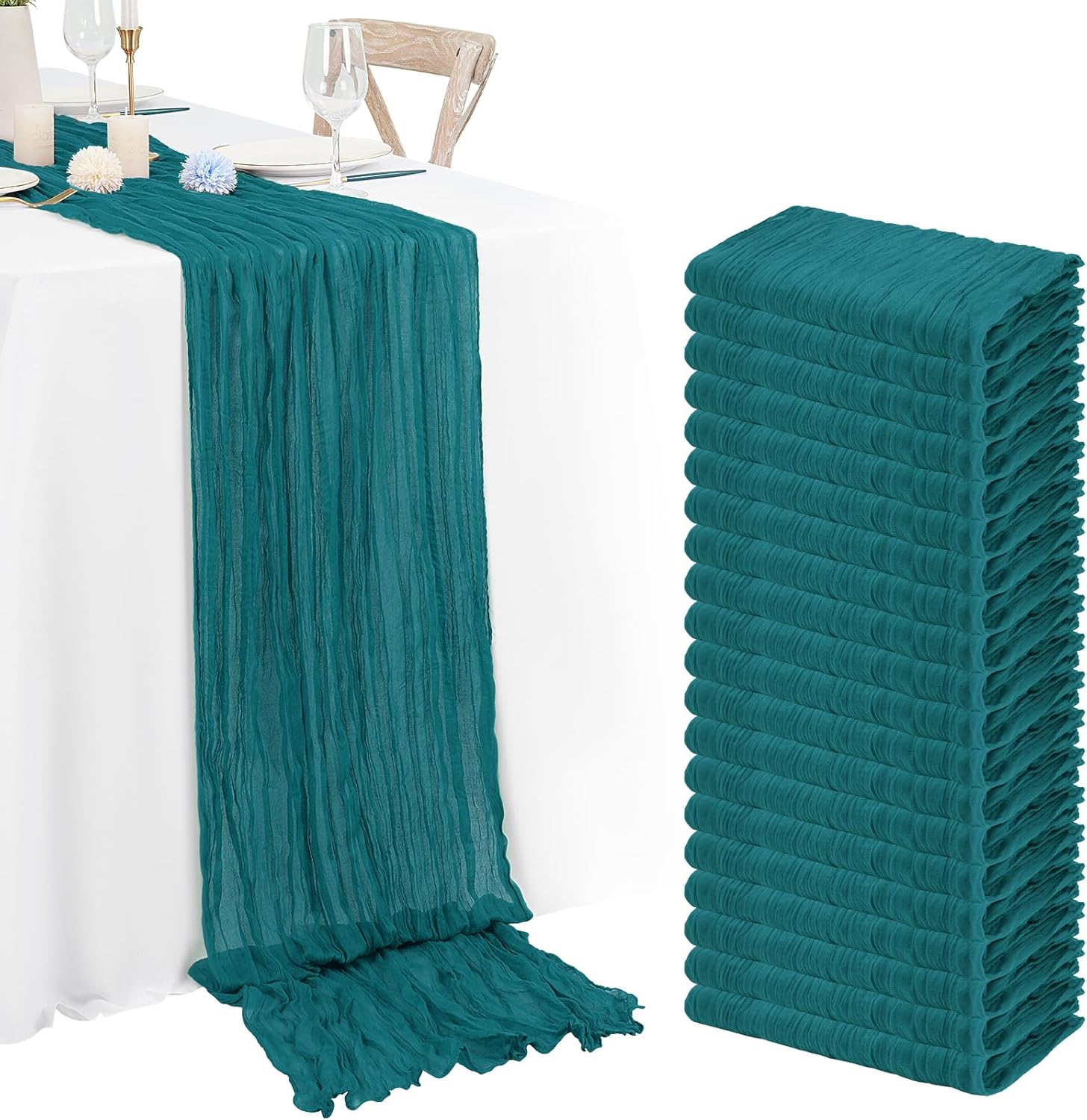 20 Pack Teal Cheesecloth Table Runner for Rustic Boho Decor