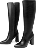 COLETER Knee High Pointed Toe Chunky Gogo Boots - Stable 3.74in Heel
