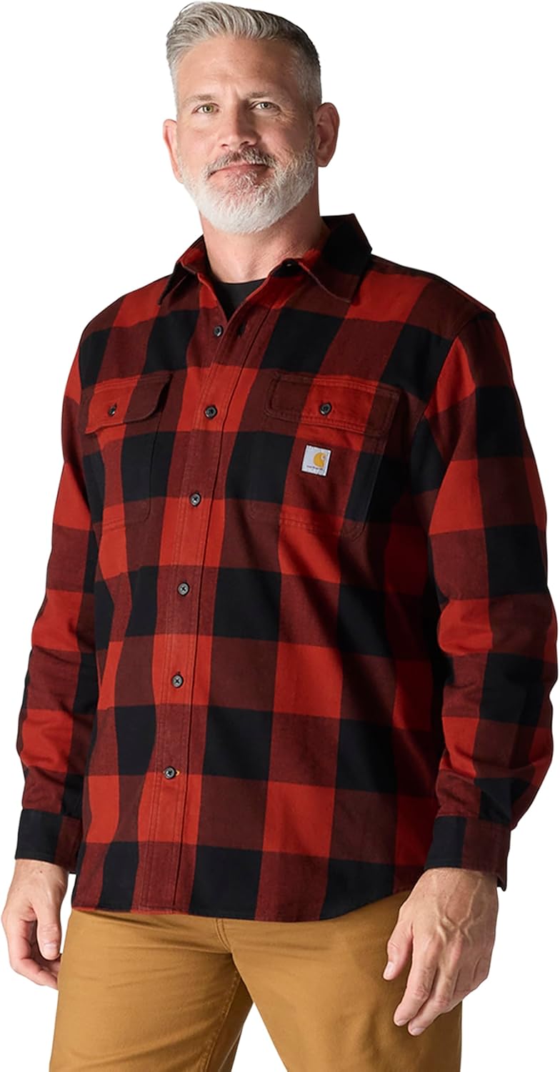 Carhartt Mens Loose Fit Heavyweight Flannel Shirt for Comfort