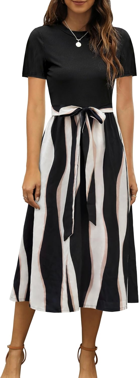 Zattcas Women Summer Dress Short Sleeve Modest Midi Outfit