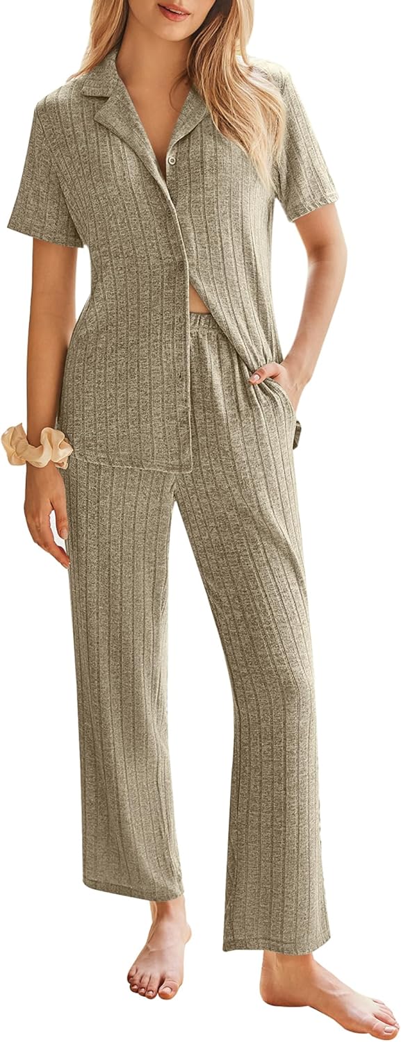 Ekouaer Womens Rib Knit Pajamas Set for Comfort and Style