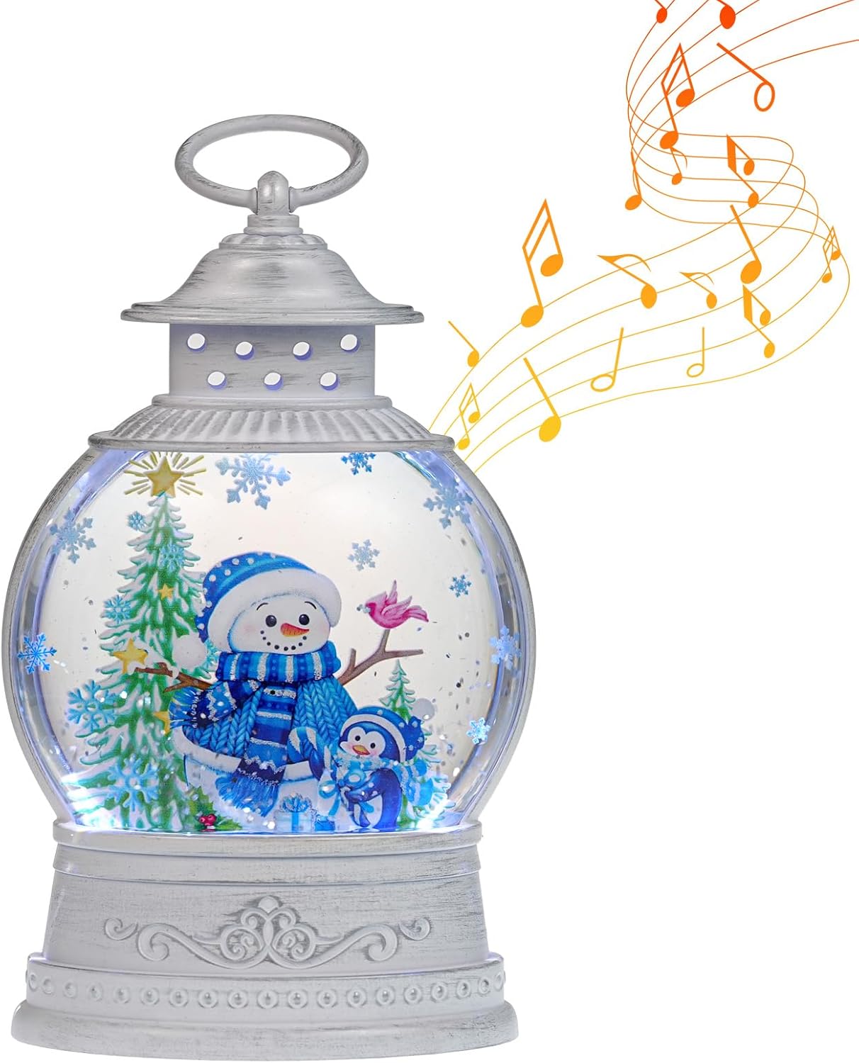 Christmas Snow Globes Lantern with Lighted Blue Snowman Decor