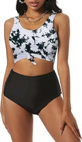 High Waisted Tankini Scoop Neck Knotted Two Piece Swimsuit - Tummy