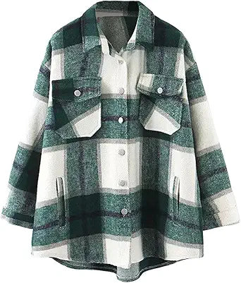 Lviefent Womens Casual Wool Blend Plaid Flannel Shackets Jacket