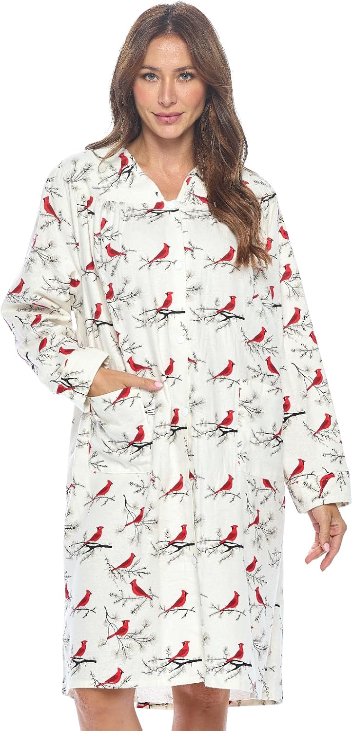 Casual Nights Women's Floral Snap Front Flannel Duster Dress
