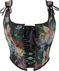 Womens Asymmetrical Hemline Vintage Lace Trim Corset Bustier